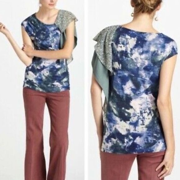 Anthropologie watercolor ruffled top - Picture 1 of 13